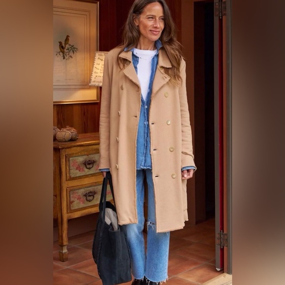 Frank & Eileen $398 Belfast Trench Coat Large Brown Triple Fleece NO BUTTONS - Picture 1 of 4